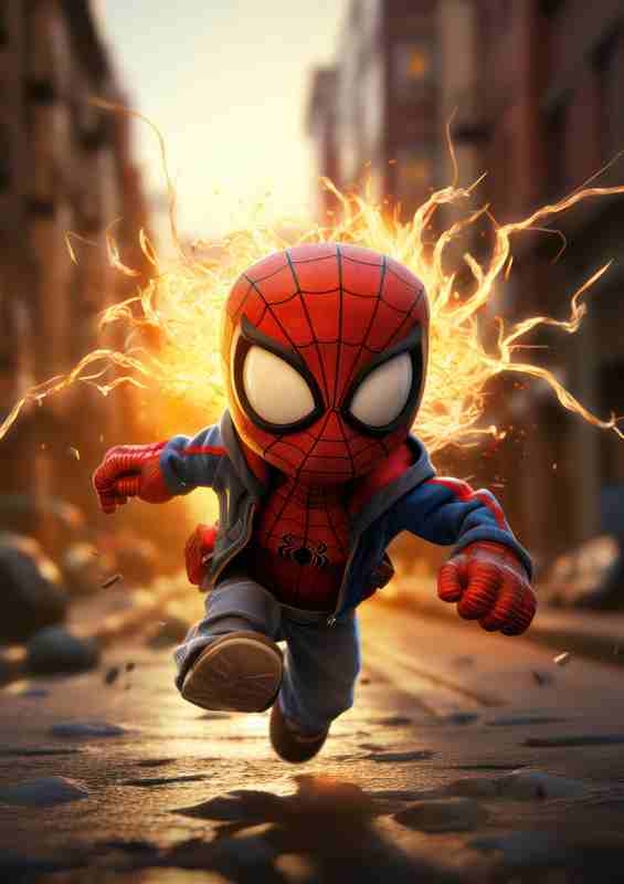 Spider man running on the streets | Metal Poster