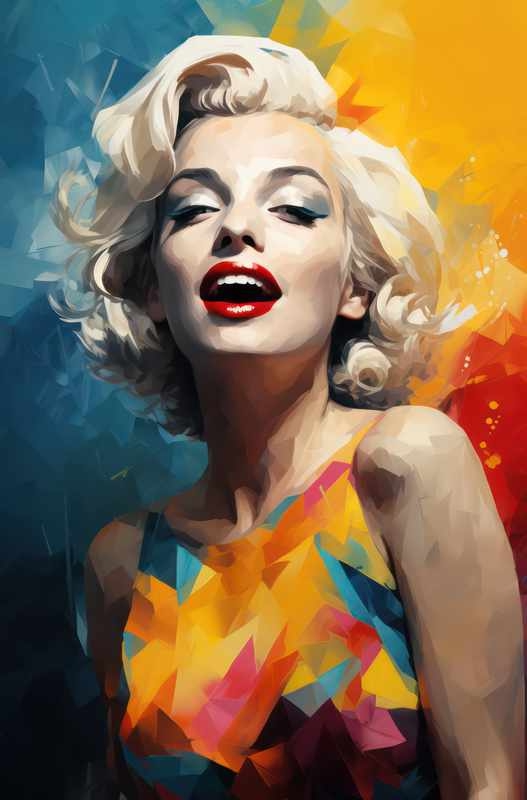 A painting style of marilyn monroe in yellow blue | Metal Poster