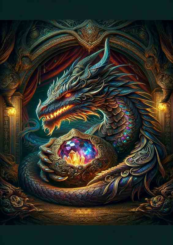 Mystic Dragon Guardian of Enchanted Gem | Metal Poster