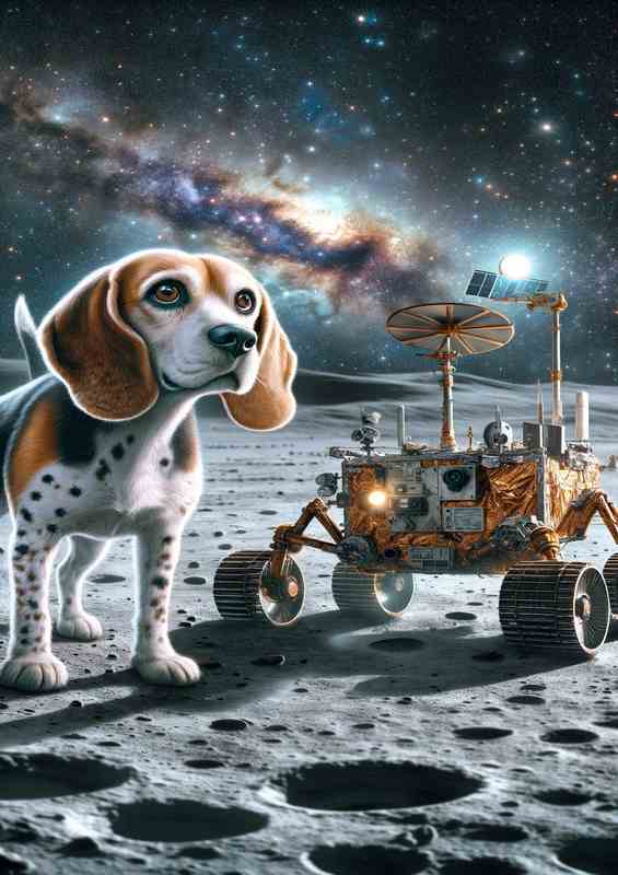 Astronomical Beagle Discovering a Moon Rover | Metal Poster