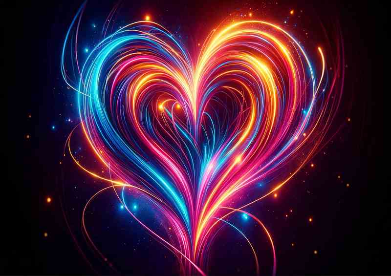 Radiant Neon Love Heart Abstract Art | Metal Poster
