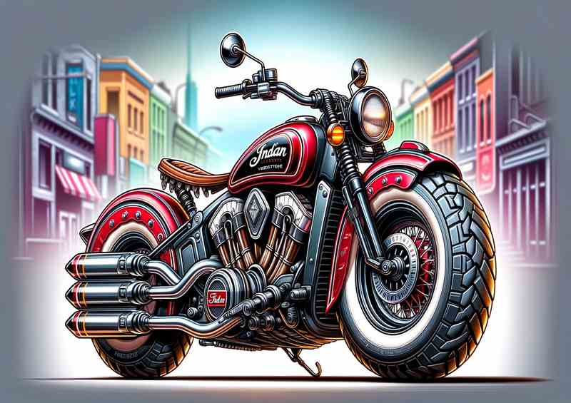 Cartoon Indian Scout Motorcycle Art | Metal Poster