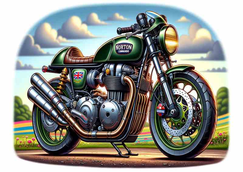 Cartoon Norton Commando Motorcycle Art | Metal Poster