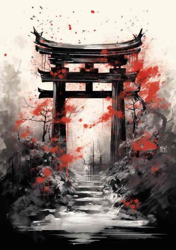 Mystical Torii Moments Japanese Inkscapes | Metal Poster