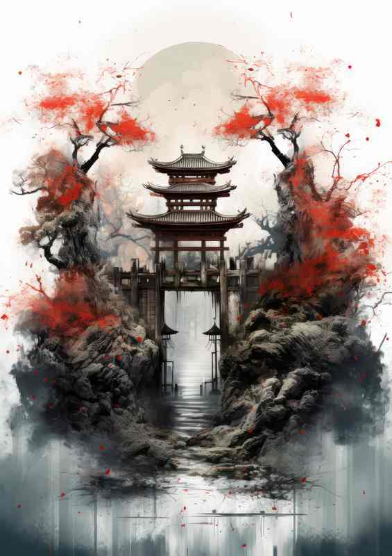 Traditional Torii Silhouettes A Watercolor Odyssey | Metal Poster