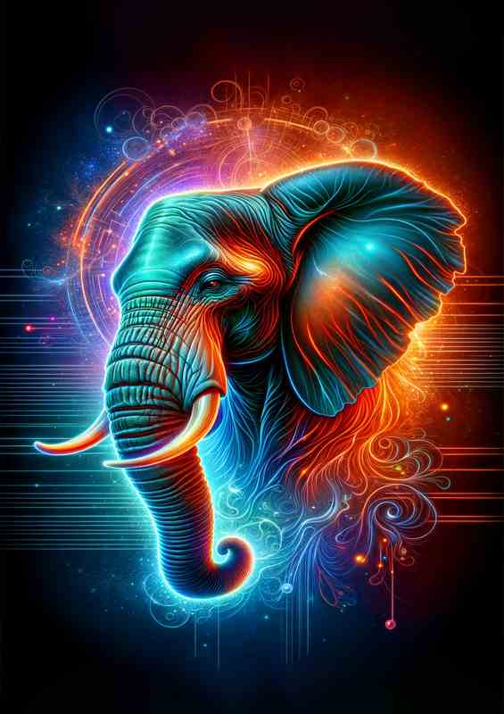 Elephant Neon Art Poster
