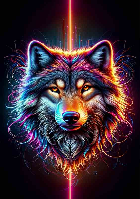 A detail noble wolfs head in neon digital art style | Metal Poster
