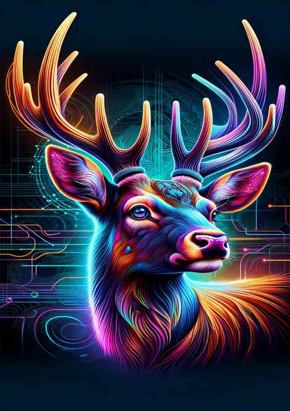 A regal deers head in neon digital art natural grace | Metal Poster