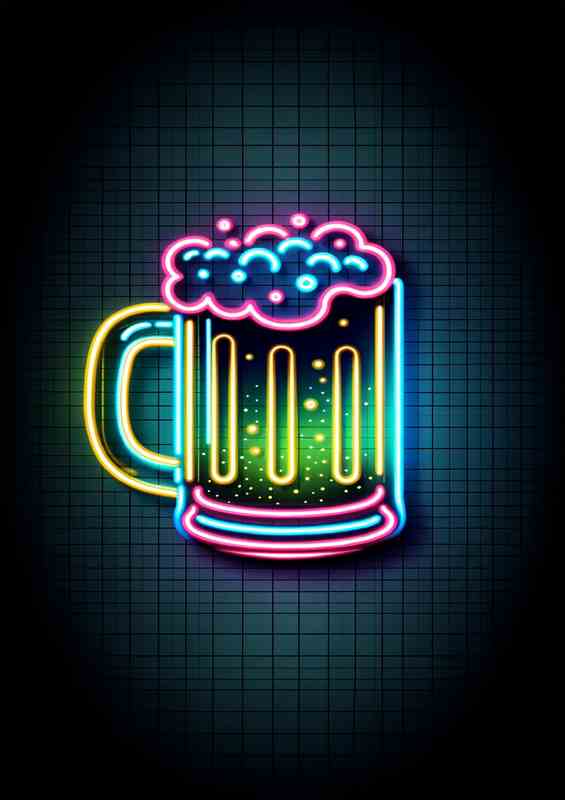 Neon Beer Mug Metal Poster (Home Bar)
