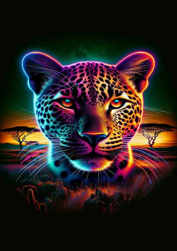 Neon Leopard Metal Art Poster