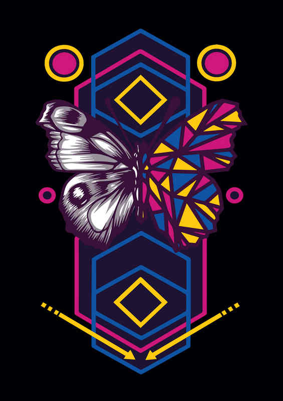 Geometric Butterfly Metal Poster (Purples/Blues/Yellows)