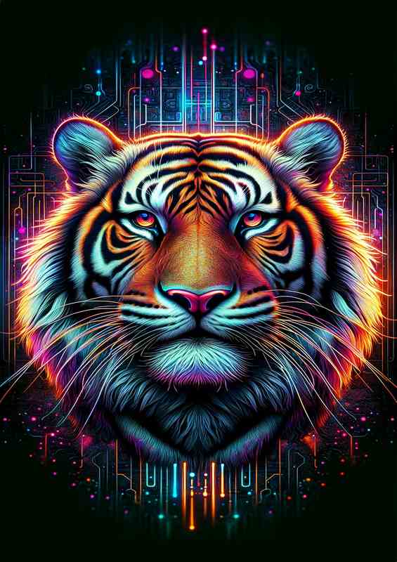 Tiger's Neon Gaze Metal Poster