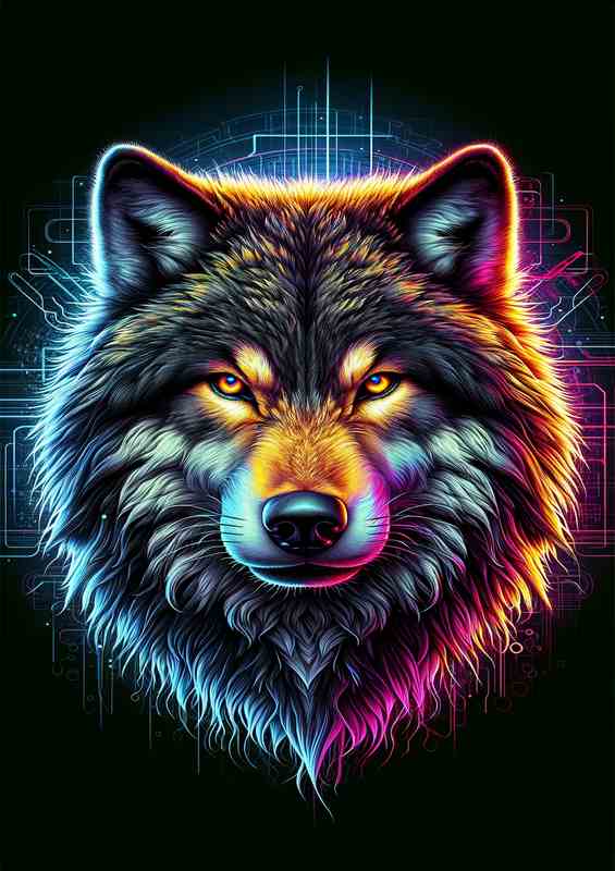 Wolf's Neon Essence Metal Poster