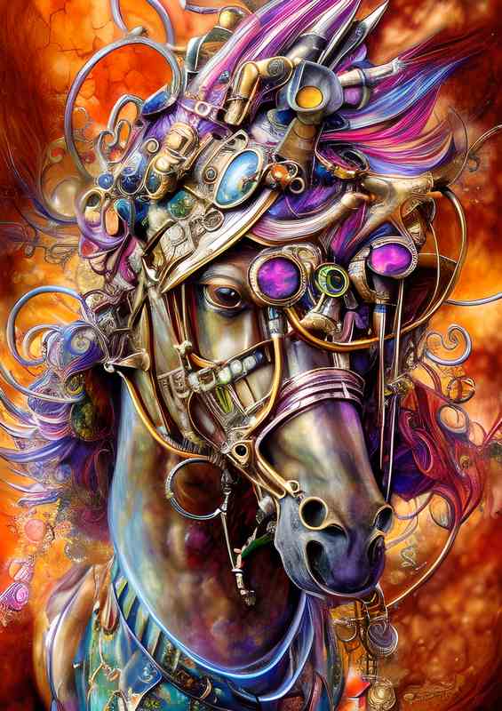 Steam Punk Beautiful Horse | Metal Poster