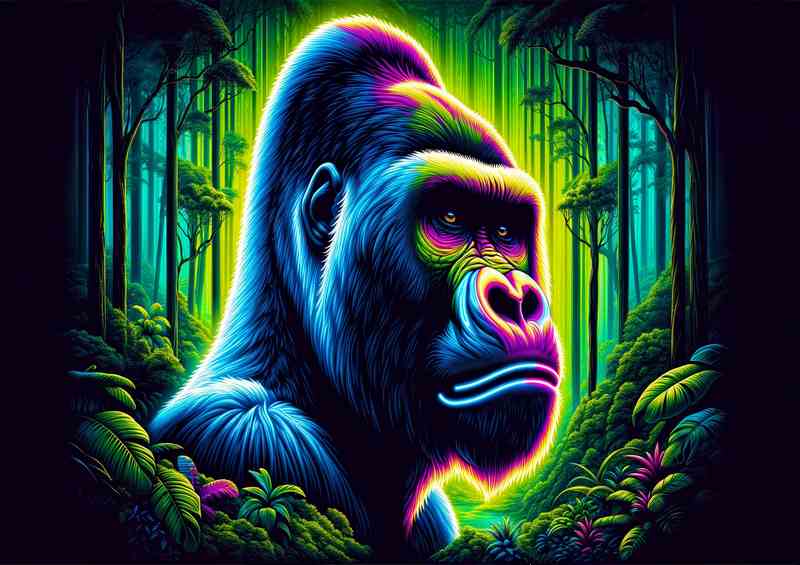 Neon Gorilla Rainforest Metal Poster