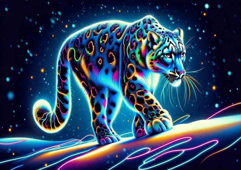 Snow leopard illuminated in a neon art style | Metal Poster