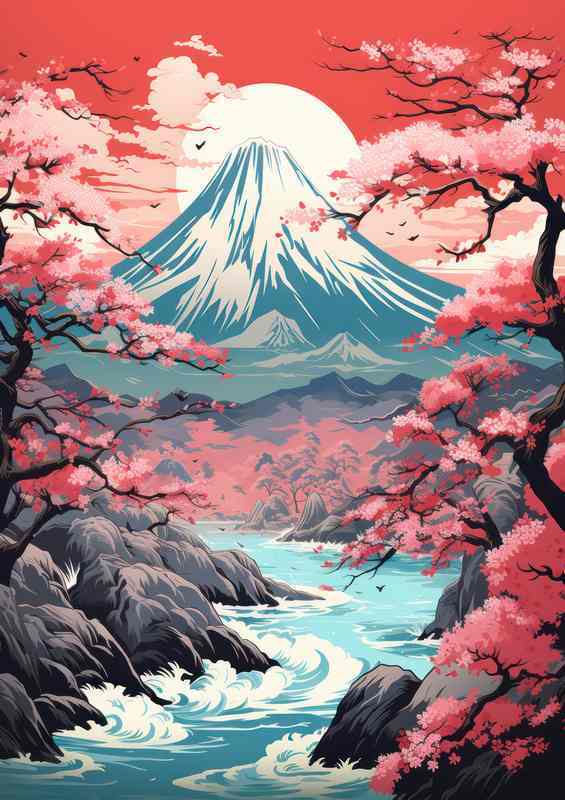 Waterside Sakura Japans Blooming Shores | Metal Poster