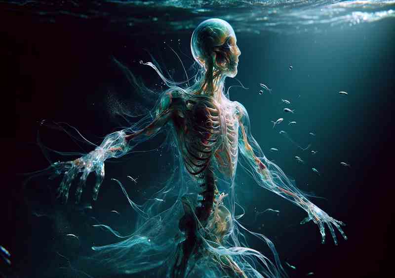 Mystical Anatomy Transparent Aquatic Humanoid Creature | Metal Poster