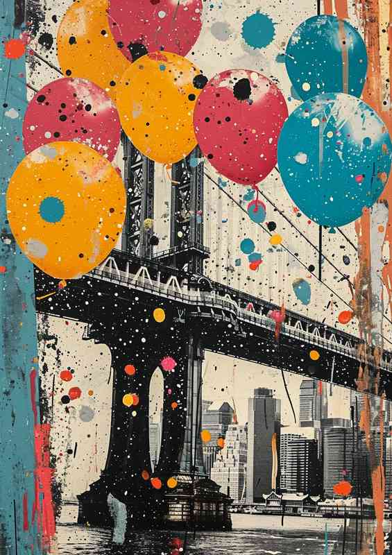 Ballons over the bridge new york | Metal Poster