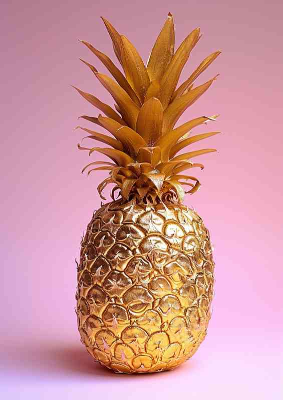 Gold pineapple on a pink background | Metal Poster