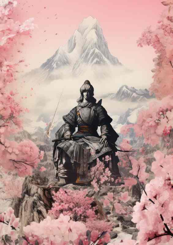 Samurai at Mount Fuji | Metal Poster