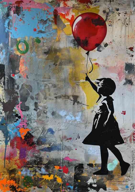 Graffiti girl and balloon in the style of collage | Metal Poster
