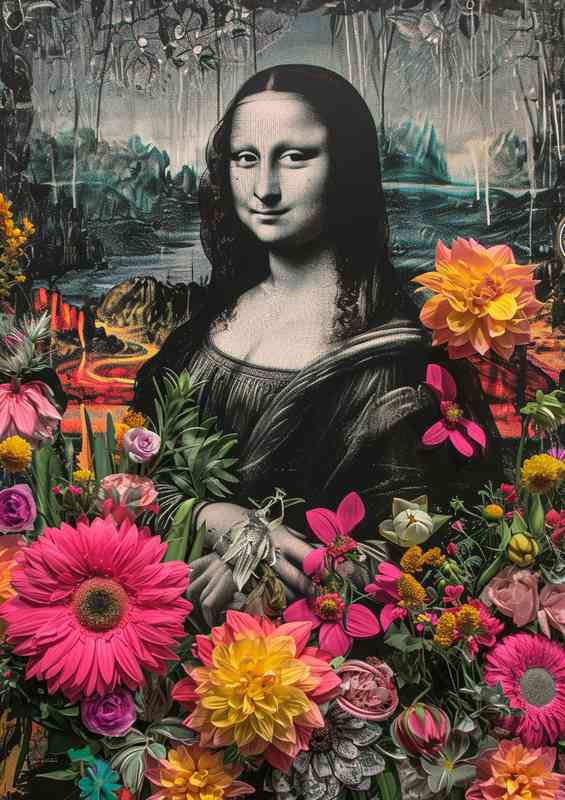 Lisa surrounded by painted flowers | Metal Poster