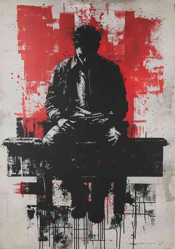 Man sitting on a table with money | Metal Poster