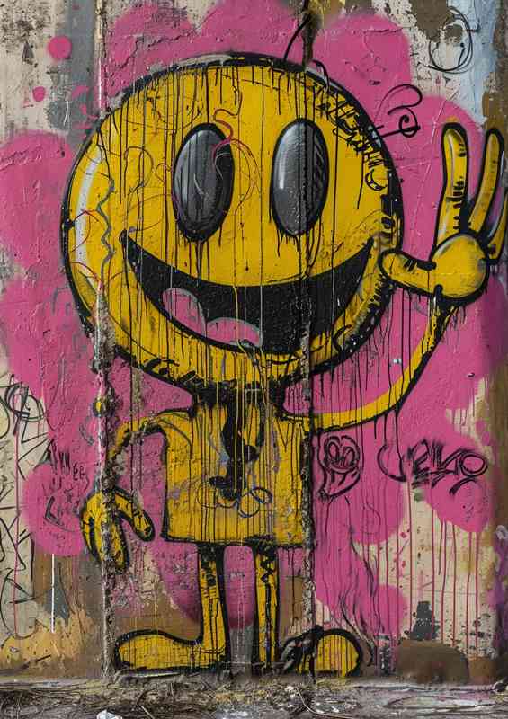 The yellow happy man graffiti | Metal Poster
