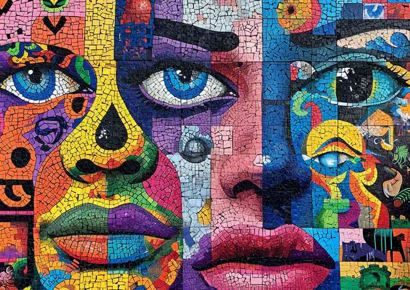 Painted faces abstract style | Metal Poster