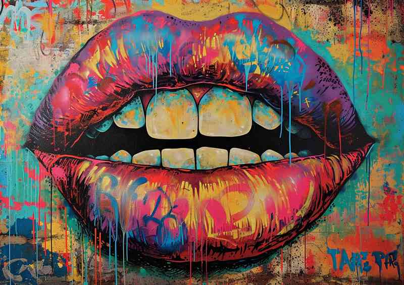 Painting of a mouth painted with graffiti | Metal Poster