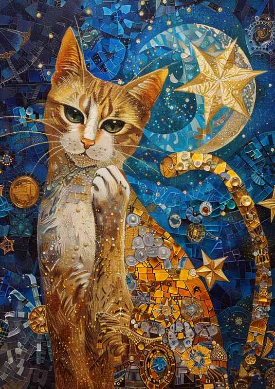 A Cat and stars with moon | Metal Poster