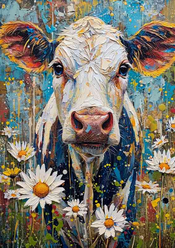 Ruth the cow in with a colourful background | Metal Poster