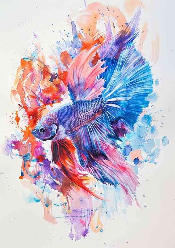 A Betta fish in painted watercolours style | Metal Poster
