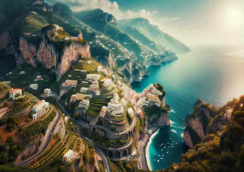 Amalfi Coast Italy Coastal Cliffs Metal Poster