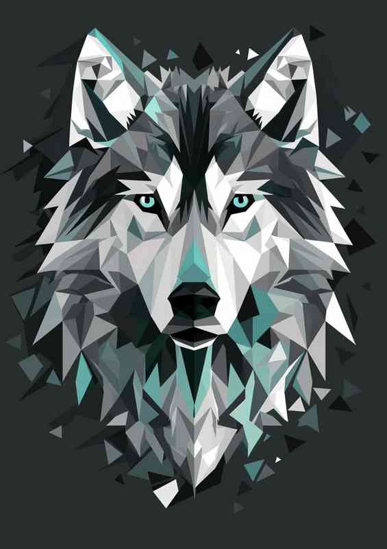 Abstract blue and white Wolf | Metal Poster