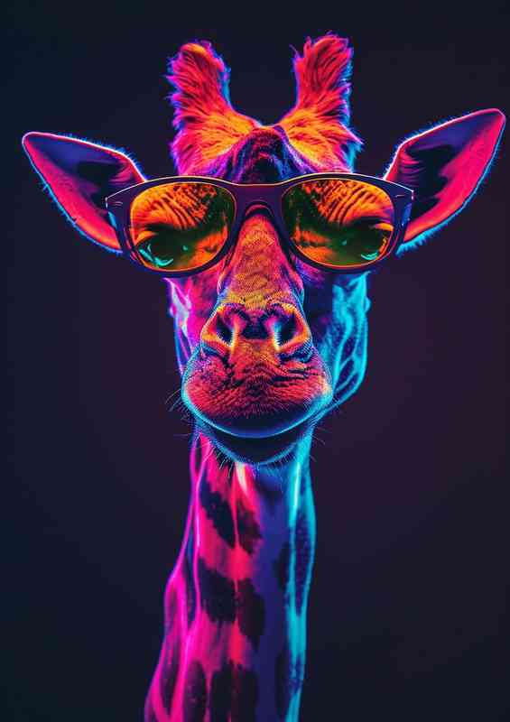 Giraffe in a neon colour | Metal Poster