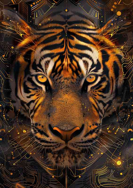 Golden orange tigers with bright eyes | Metal Poster