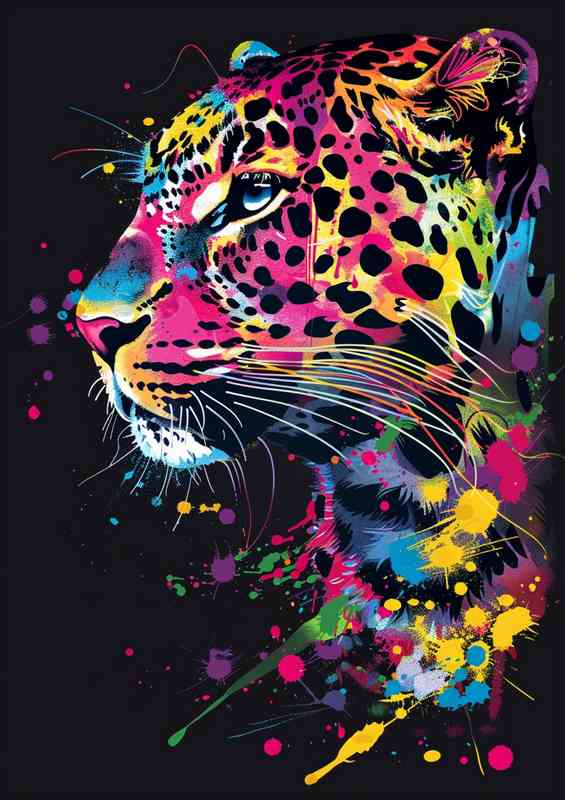 Leopard with paint splashes | Metal Poster