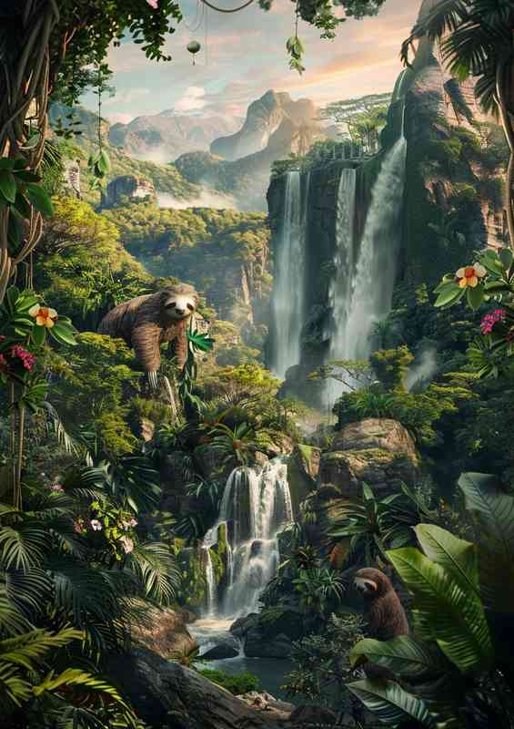 Sloths by the waterfalls | Metal Poster