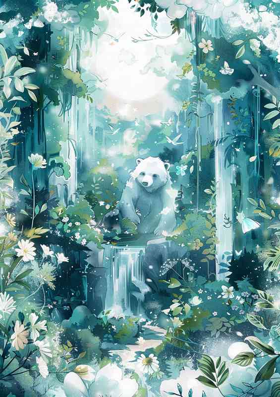 White wimsical bear in the woods | Metal Poster