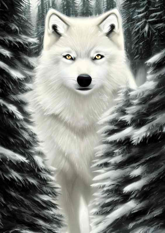 Tiny White Wolf In The Snow | Metal Poster
