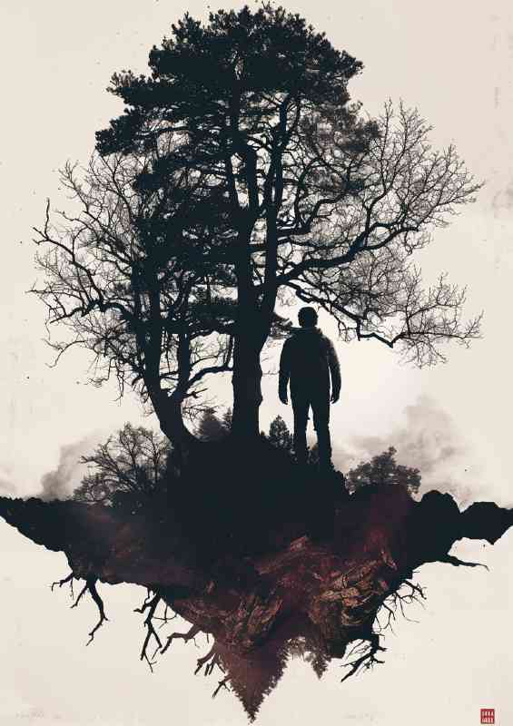 Double exposure of the tree and the person | Metal Poster