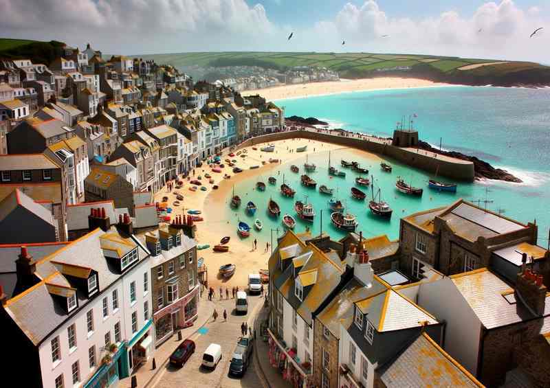 Cornish Gem St Ives in Cornwall The towns sandy beaches | Metal Poster