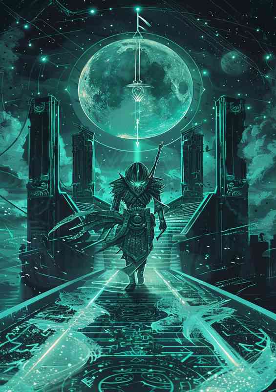 The warrior is walking over a bridge | Metal Poster