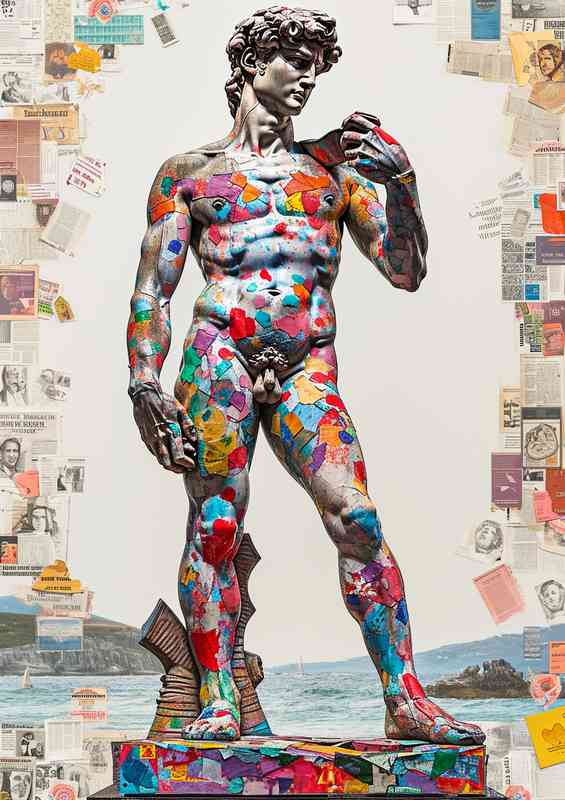 David statue covered in paper stickers art | Metal Poster
