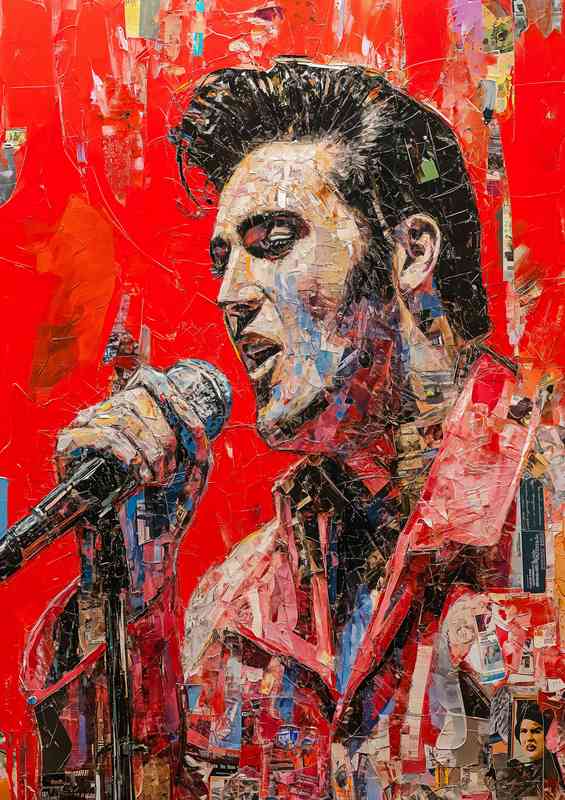 Elvis painting on a red background | Metal Poster