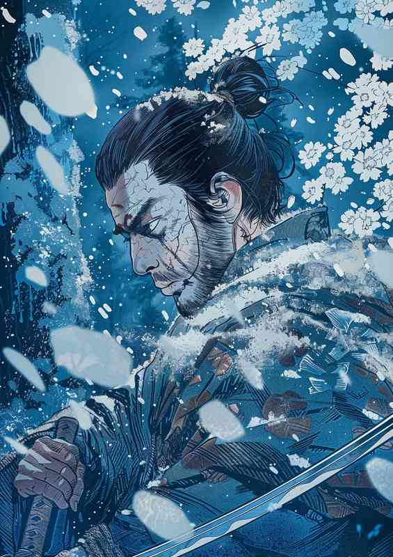 A Samurai in the snow and woods | Metal Poster