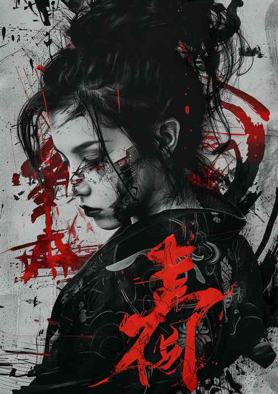 A girl with the word kimono in japanese | Metal Poster