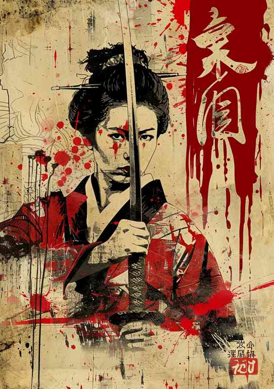Old school Japanese gisha with sword | Metal Poster